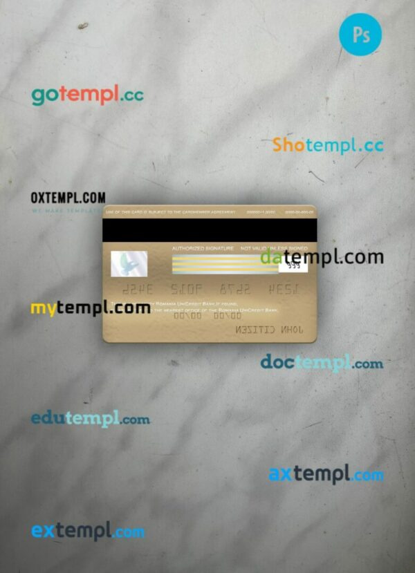 Romania UniCredit Bank visa gold card PSD scan and photo-realistic snapshot, 2 in 1 - Image 2