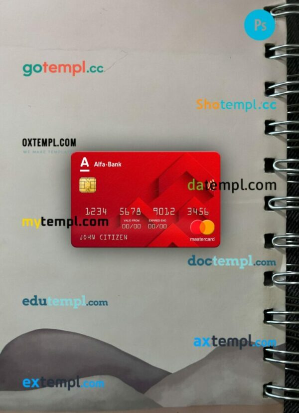 Russia Alfa bank mastercard PSD scan and photo taken image, 2 in 1