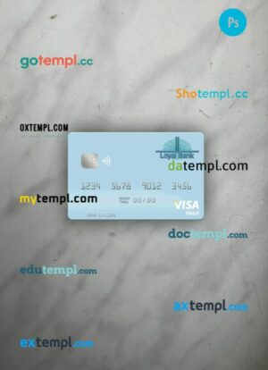 Saint Lucia Loyal Bank Limited visa debit card PSD scan and photo-realistic snapshot, 2 in 1
