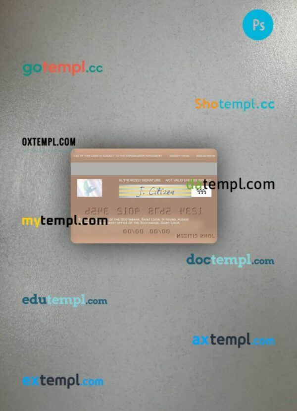 Saint Lucia Scotiabank visa debit card PSD scan and photo-realistic snapshot, 2 in 1 - Image 2