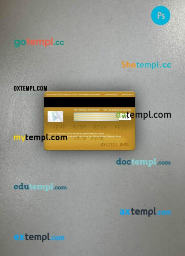 Saudi Arabia Alawwal Bank visa gold card PSD scan and photo-realistic snapshot, 2 in 1 - Image 2