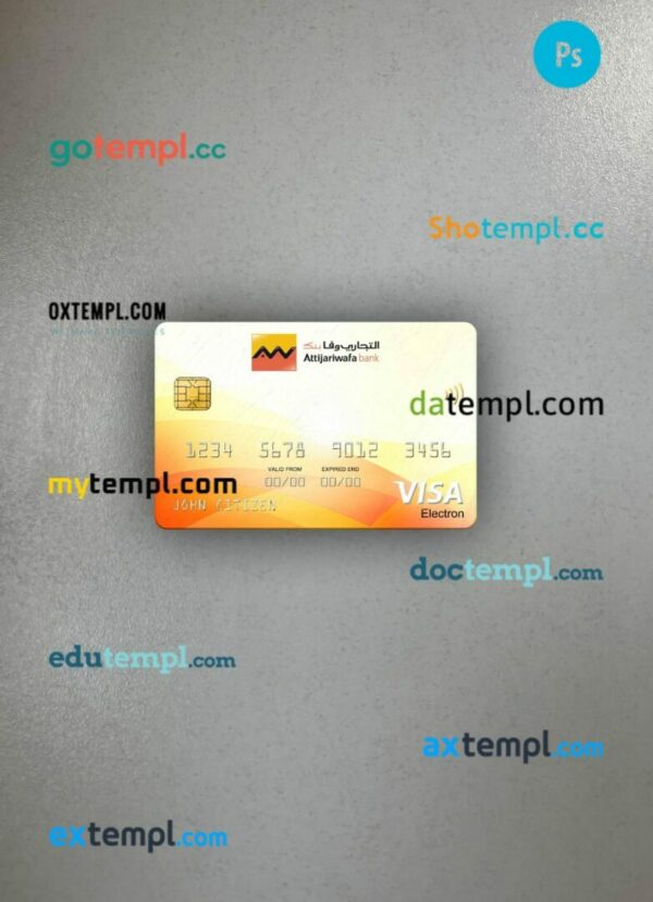 Senegal Attijariwafa Bank visa electron card PSD scan and photo-realistic snapshot, 2 in 1