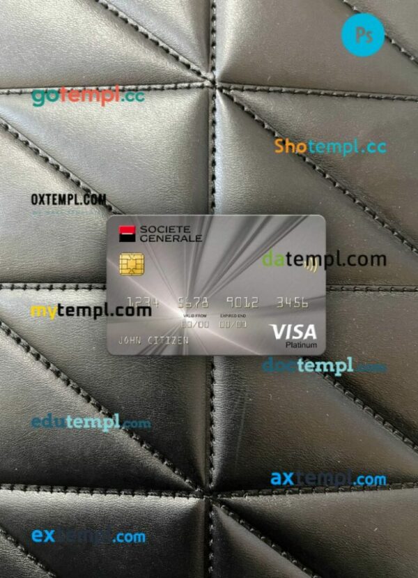 Serbia Societe Generale bank visa platinum card PSD scan and photo-realistic snapshot, 2 in 1