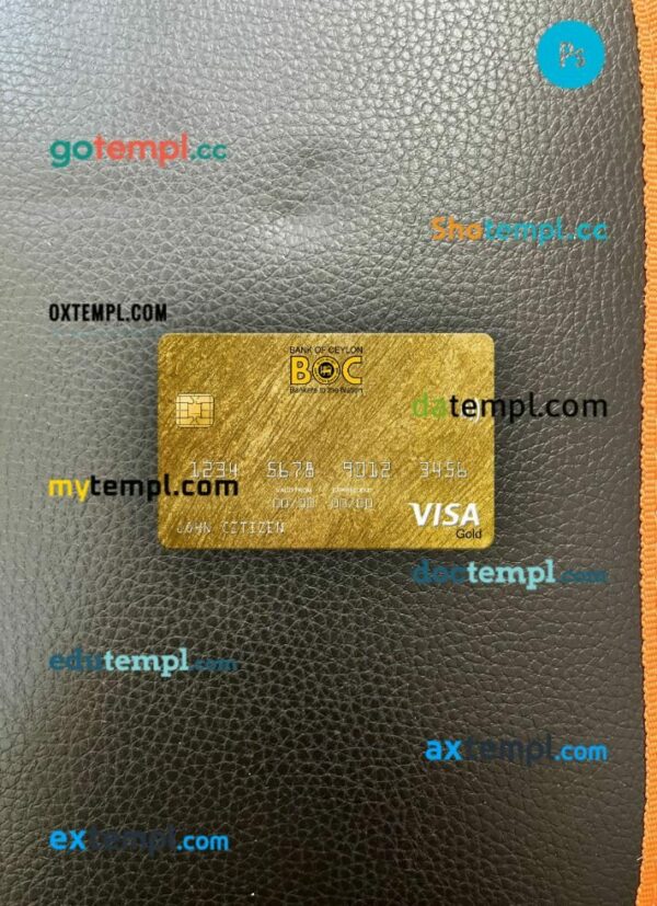 Sri Lanka Bank of Ceylon bank visa gold card PSD scan and photo-realistic snapshot, 2 in 1