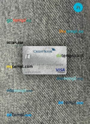 Switzerland Credit Suisse bank visa platinum card PSD scan and photo-realistic snapshot, 2 in 1