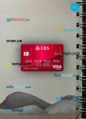 Switzerland UBS bank visa classic card PSD scan and photo-realistic snapshot, 2 in 1