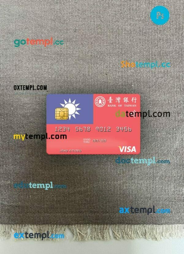 Taiwan Bank of Taiwan visa debit card PSD scan and photo-realistic snapshot, 2 in 1