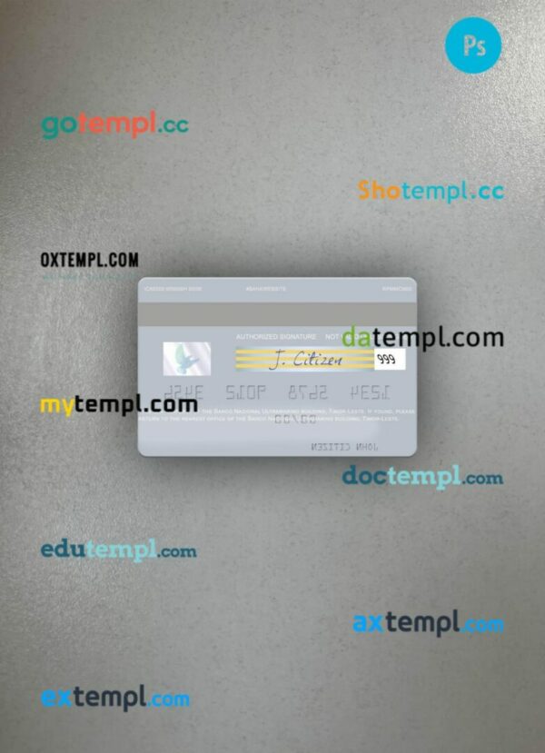 Timor-Leste Banco Nacional Ultramarino building visa debit card PSD scan and photo-realistic snapshot, 2 in 1 - Image 2