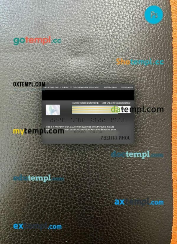 USA California BlueVine bank visa classic card PSD scan and photo-realistic snapshot, 2 in 1 - Image 2