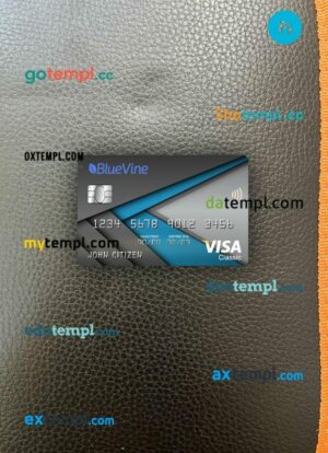 USA California BlueVine bank visa classic card PSD scan and photo-realistic snapshot, 2 in 1