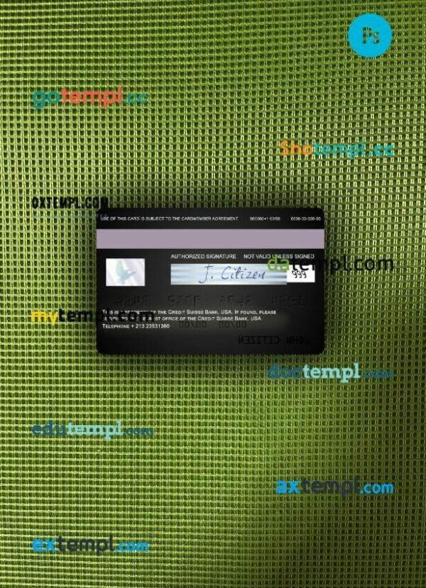 USA Credit Suisse Bank visa card PSD scan and photo-realistic snapshot, 2 in 1 - Image 2