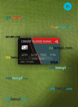 USA Credit Suisse Bank visa card PSD scan and photo-realistic snapshot, 2 in 1
