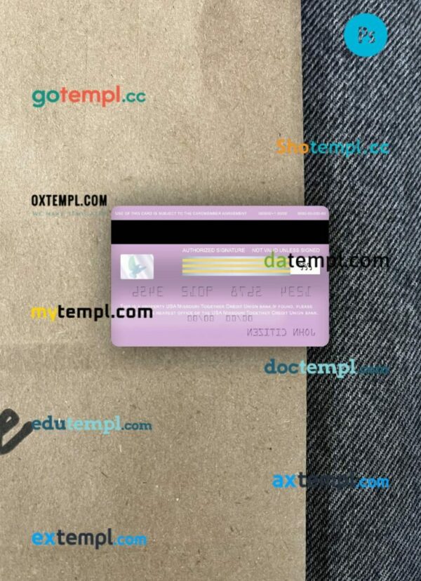 USA Missouri Together Credit Union bank visa electron card PSD scan and photo-realistic snapshot, 2 in 1 - Image 2