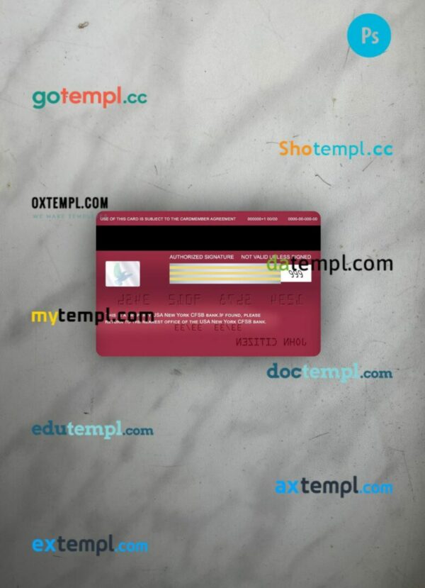 USA New York CFSB bank visa classic card PSD scan and photo-realistic snapshot, 2 in 1 - Image 2