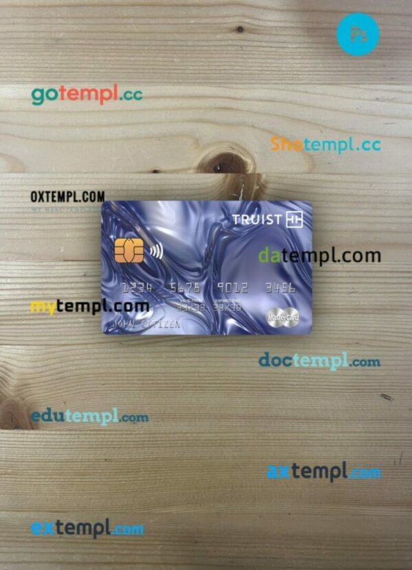 USA Truist Bank mastercard PSD scan and photo taken image, 2 in 1