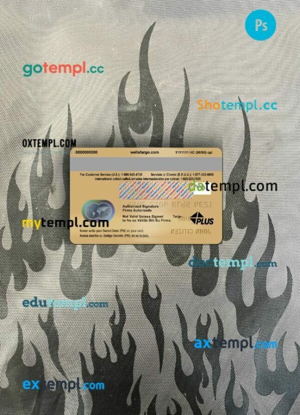 USA Wells Fargo bank mastercard brown PSD scan and photo taken image, 2 in 1 - Image 2