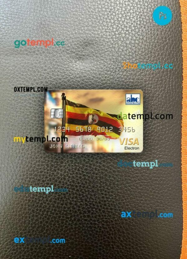 Uganda ABC Bank of Uganda visa electron card PSD scan and photo-realistic snapshot, 2 in 1