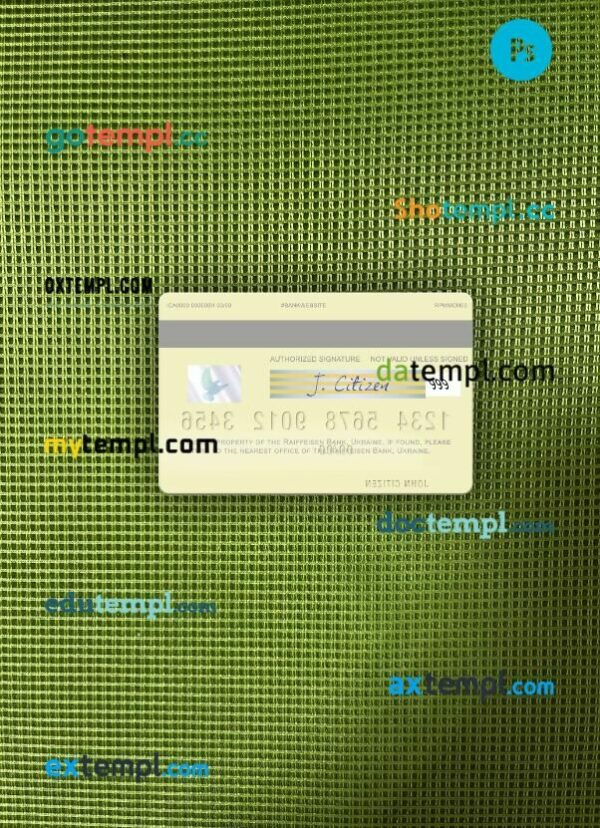 Ukraine Raiffeisen Bank visa debit card PSD scan and photo-realistic snapshot, 2 in 1 - Image 2