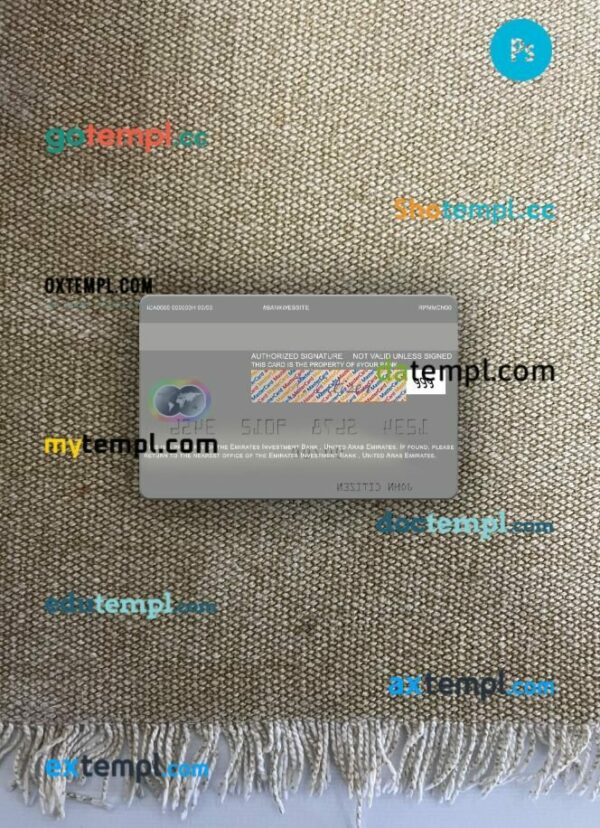 United Arab Emirates Emirates Investment Bank mastercard PSD scan and photo taken image, 2 in 1 - Image 2