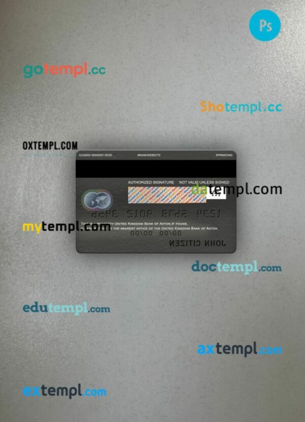 United Kingdom Bank of Aston mastercard PSD scan and photo taken image, 2 in 1 - Image 2