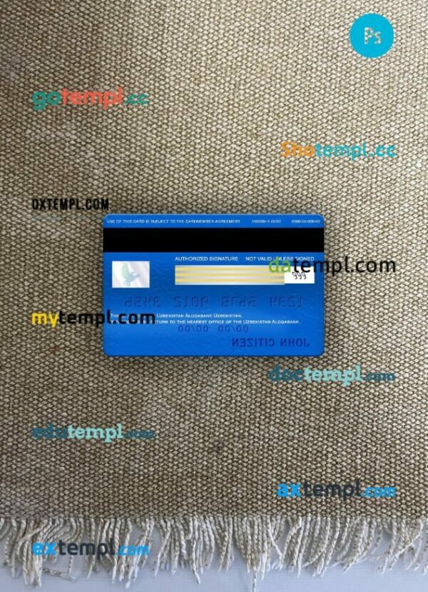 Uzbekistan Aloqabank visa classic card PSD scan and photo-realistic snapshot, 2 in 1 - Image 2
