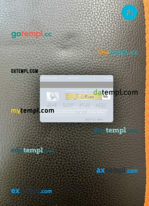 Vanuatu Alpen Baruch Bank Limited visa debit card PSD scan and photo-realistic snapshot, 2 in 1 - Image 2