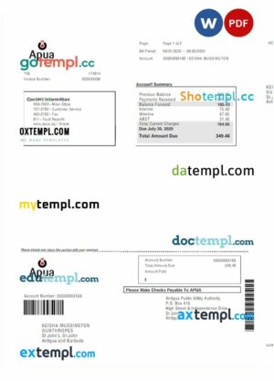 Antigua and Barbuda APUA business utility bill Word and PDF template