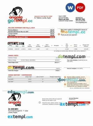 Angola LNG proof of address business utility bill template in Word and PDF formats
