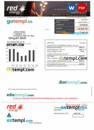 Australia Red Energy utility bill download Word and PDF example