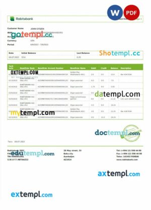 AZERBAIJAN RABITEBANK bank statement 3 - 6 months Word and PDF example