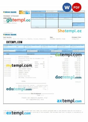 BANGLADESH BRAC Bank statement Word and PDF example