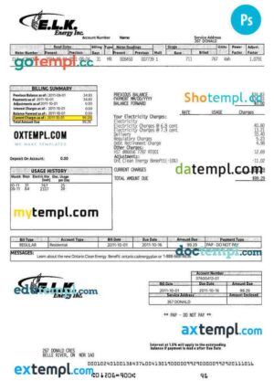 Canada ELK energy utility bill template, fully editable in PSD format