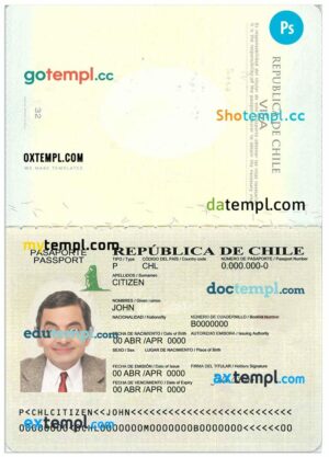 Chilean passport example in PSD format, version 2