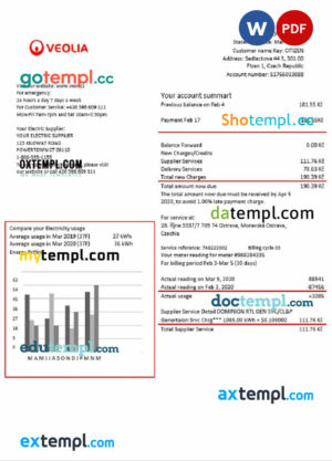Czechia Veolia Energy Czech Republic energy utility bill template in Word and PDF format