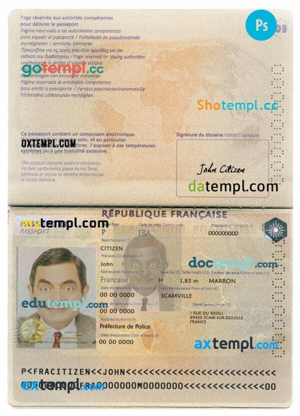 French passport example in PSD format, version 2