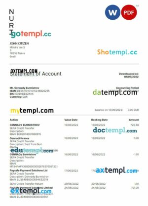 GERMANY NURI bank statement 3 - 6 months Word and PDF example