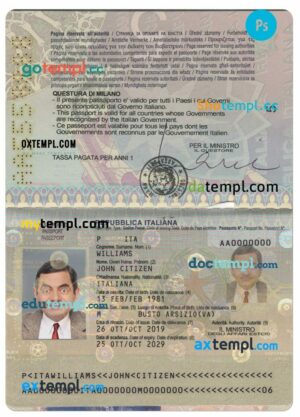 Italian passport example in PSD format, version 2
