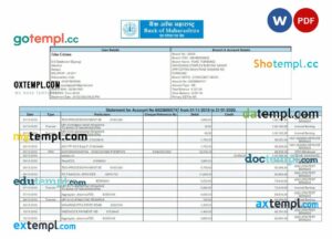 INDIA BANK OF MAHARASHTRA bank statement 3 - 6 months Word and PDF example