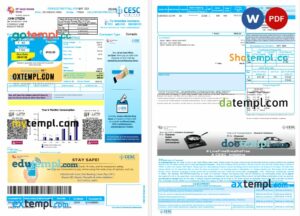 India CESC Limited utility bill Word and PDF template, 2 pages
