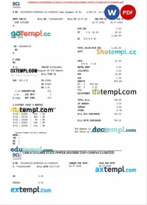 India C_PDCL utility bill download Word and PDF example