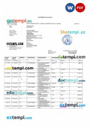 INDIA CANARA bank statement 3 - 6 months Word and PDF example, version 2