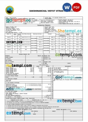 India DVVNL utility bill download Word and PDF example