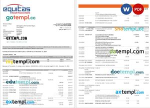 India Equaitas bank statement Word and PDF template, 3 pages