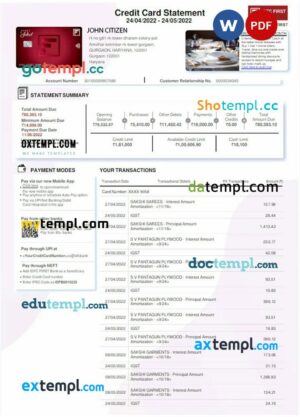 INDIA IDFC First bank statement 3 - 6 months Word and PDF example, version 2