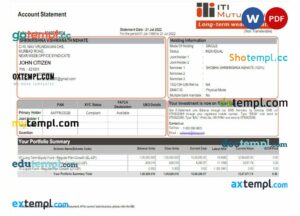 INDIA ITI mutual fund statement Word and PDF example