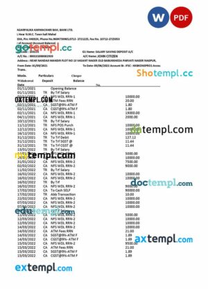 INDIA KARAMCHARI BAH bank statement 3 - 6 months Word and PDF example