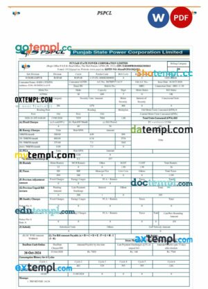 India PSPCL utility bill download Word and PDF example