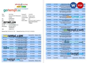 India Union Bank statement Word and PDF, 5 pages