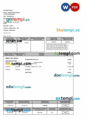 Indonesia Mandiri bank statement Word and PDF template