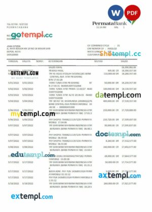INDONESIA PERMATABANK statement Word and PDF example
